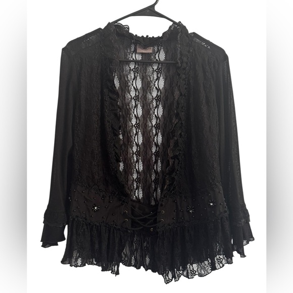 Rods Fairy Goth Renaissance Sheer Lace Long Sleeve Black Cardigan Size Medium - Picture 6 of 13